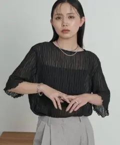 Aunt Marie's シフォン楊柳ハーフスリーブブラウス