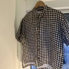 mizuiroind （ミズイロインド）チェック柄半袖シャツ　白✖️茶