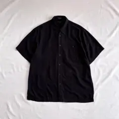 90s USA label linen×rayon s/s shirt BLK