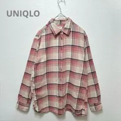 【UNIQLO】ユニクロ　ブラウス　チェックシャツ　ピンク×ベージュ　カジュアル