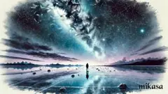 星降る夜の鏡の湖 幻想的な水彩画アー A4サイズ AI画像