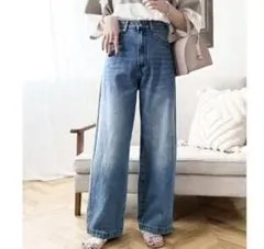新品　ライトブルー ストレートデニムパンツ