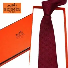 良品!エルメス 馬具柄 ネクタイ 総柄 レッド フランス シルク ブランド 良品
