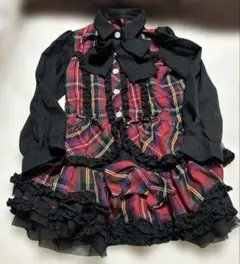 黒と赤のチェック柄フリルスカートセット
