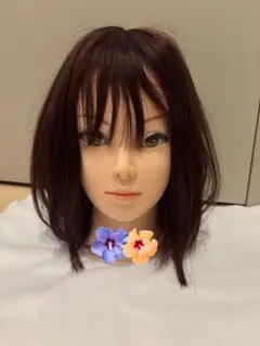 人毛100% フルウィッグ　赤みブラウン