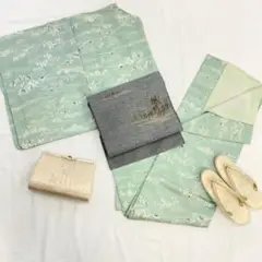 【1460】着物 小紋 袷 単品販売♪ 黄緑