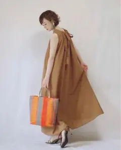 titivate ブラウン ノースリーブ ロングワンピース