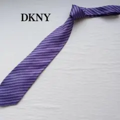 DKNY ネクタイ 紫基調 多色ストライプ柄 フォーマル 絹【n3937】