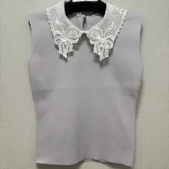 美品　tocco closet リボンレース襟ノースリーブニットトップス