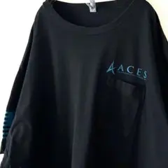 ACES アメリカ ポケット ロゴ Tシャツ ブラック 黒 古着