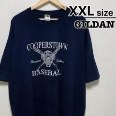 USA古着　GILDAN　Tシャツ　XXL　ネイビー　紺　プリント　ベースボール