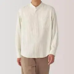 無印良品 美品 紳士 カポック混二重ガーゼスタンドカラー長袖シャツ M
