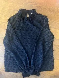 透け感のある黒のフリル付きシャツ XS フォーマル