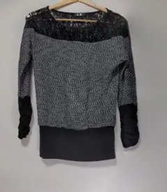 Ladies knit 長袖ニットセーター　レース 　M