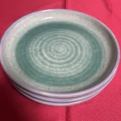 陶器製緑のグラデーション大皿　3枚セット
