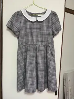 グレー系チェック襟付き半袖ワンピース