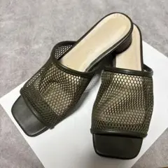 chocol raffine robeカーキ　オリーブ　メッシュミュールサンダル