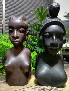 【2個セット】アフリカ アンティーク 黒檀 木彫り 人形 工芸