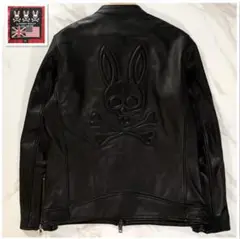 美品 希少XL◎サイコバニー ライダースジャケット　羊革　デカロゴ　ダブルジップ 2025年最新】Psycho Bunny レザージャケット・ライダースの人気