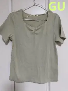 GU リブフロントギャザーTシャツ　グリーン