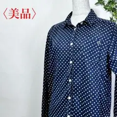 ❤️美品❤️ネイビー ドット柄 長袖シャツ ブラウス 紺色 水玉 カジュアル