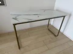 マーブル調デスク ホワイト・グレー 中型