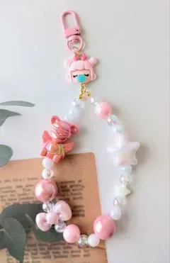 ビーズストラップ　バブルガム　ピンク