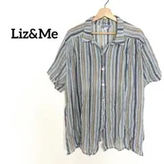 Liz&Me 半袖シャツ 青と茶のストライプ　柔らか素材　軽量　夏　カジュアル