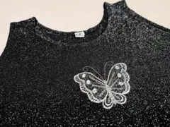 黒い蝶のシルバー刺繍にシルバーラメ入り 軽くて薄い涼しい タンクトップ