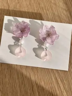 本物桜のピアス(八重桜)4 ハンドメイド
