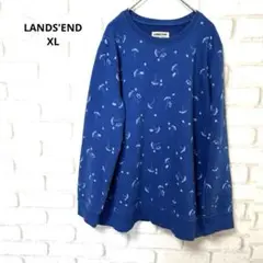 LANDS'END 長袖　トレーナー　花柄　総柄　コットン　青　XL