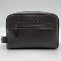 【美品】GUCCI クラッチバッグ マイクロシマ GG ポーチ ブラウン レザー