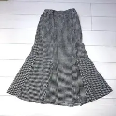 新品 ギンガムチェック マーメイド スカート ロングスカート M 黒