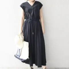 新品　シップス　オーガニックコットンドロストカットワンピース　ブラック　M