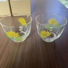 ひまわり柄 ガラス湯呑み
