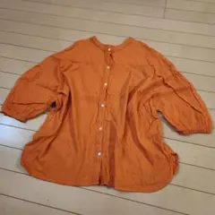 インド綿★コットンシャツ　七分袖　オレンジ