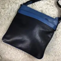 コーチ レザー ショルダーバッグ バイカラー 青 ブルー