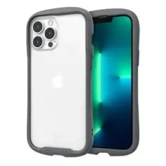 iPhone13 14 ケース グレー iFace風 背面クリア 格安