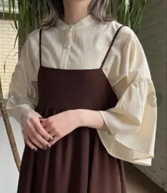 LOWRYSFARM バンドフリルスリーブシャツ7部袖