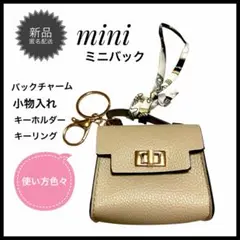 ミニバッグチャーム キーホルダー 新品 イヤホンケース 小物入れ　ベージュ