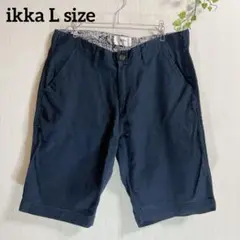 ikka メンズ ショートパンツ ハーフパンツ L ネイビー 麻混