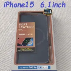 iPhone15 手帳型ケース カバー ソフトレザー(ネイビー)