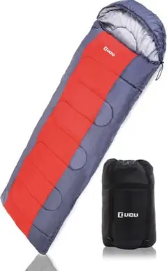 寝袋 冬用 シュラフ LICLI寝袋 1.8kg コンパクト 収納袋付 レッド