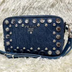極美品✨PRADA デニム ビジュー ショルダーバッグ ポシェット