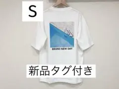 GU グラフィックビッグT リゾート Tシャツ プリント プールサイド 白 青S