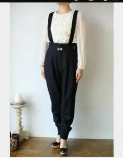 leur logette ウエストリボン デザイン サロペット パンツ ブラック leur logette ウエストリボン デザイン サロペット パンツ ブラック