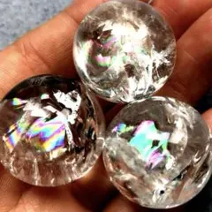 【本日限定価格！虹入り！3個セット】天然石　アイリスクォーツ　水晶　丸玉21