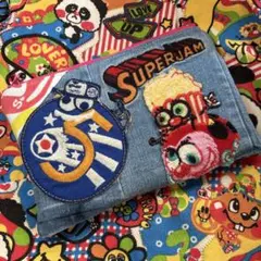☆少し難あり☆てんとう虫くん号でGOGO!ワッペンたくさんフラットポーチ
