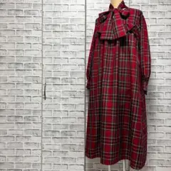 kutir クティール チェック柄ワンピース ボウタイ フリル 赤