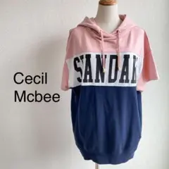 【Cecil Mcbee】フーディー ビッグロゴ M 半袖 ゆるダボ ピンク